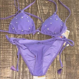 Purple Bikini with Pearl Accents